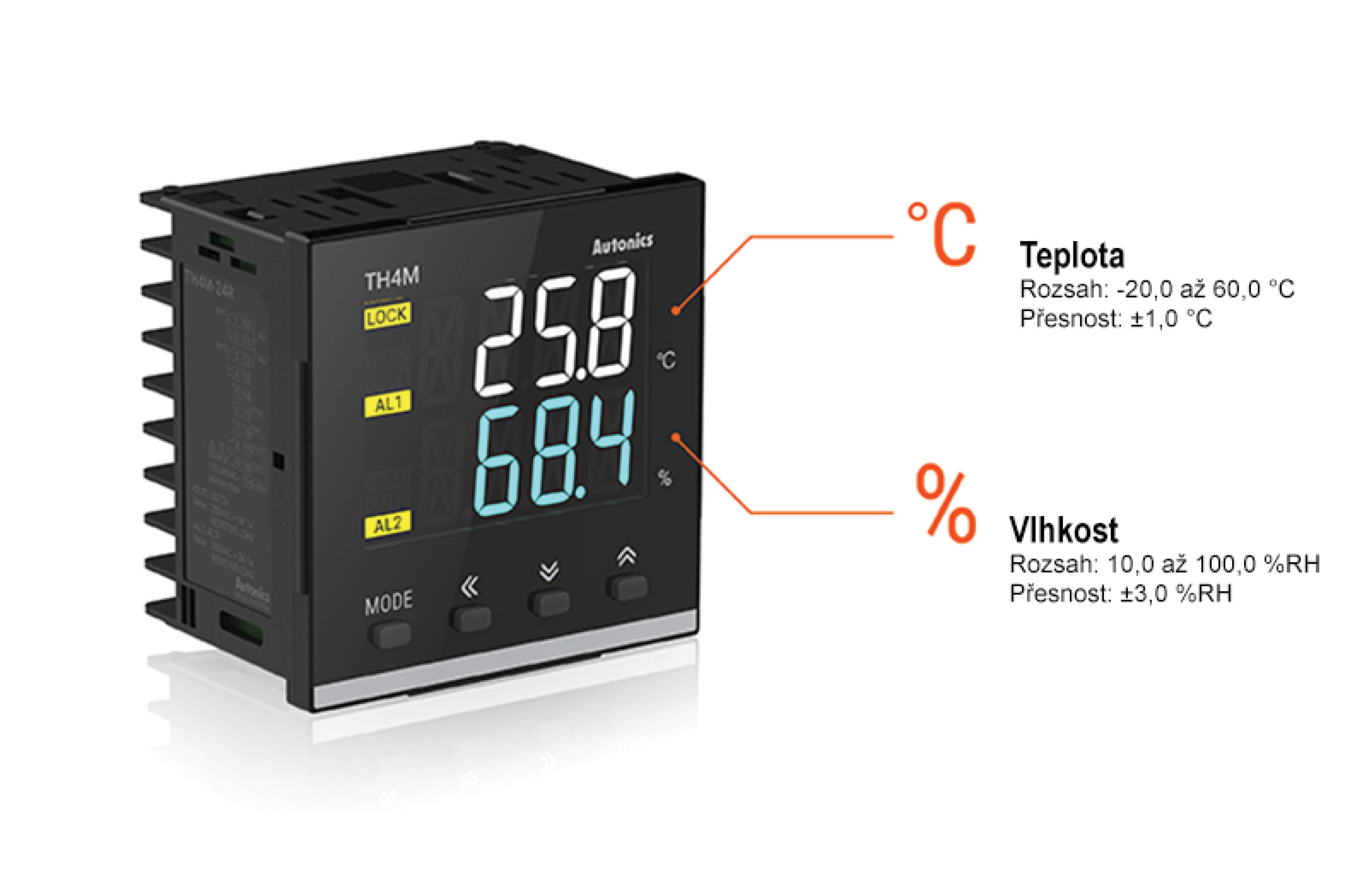 Autonics Teplotni a vlhkostni regulator TH4M