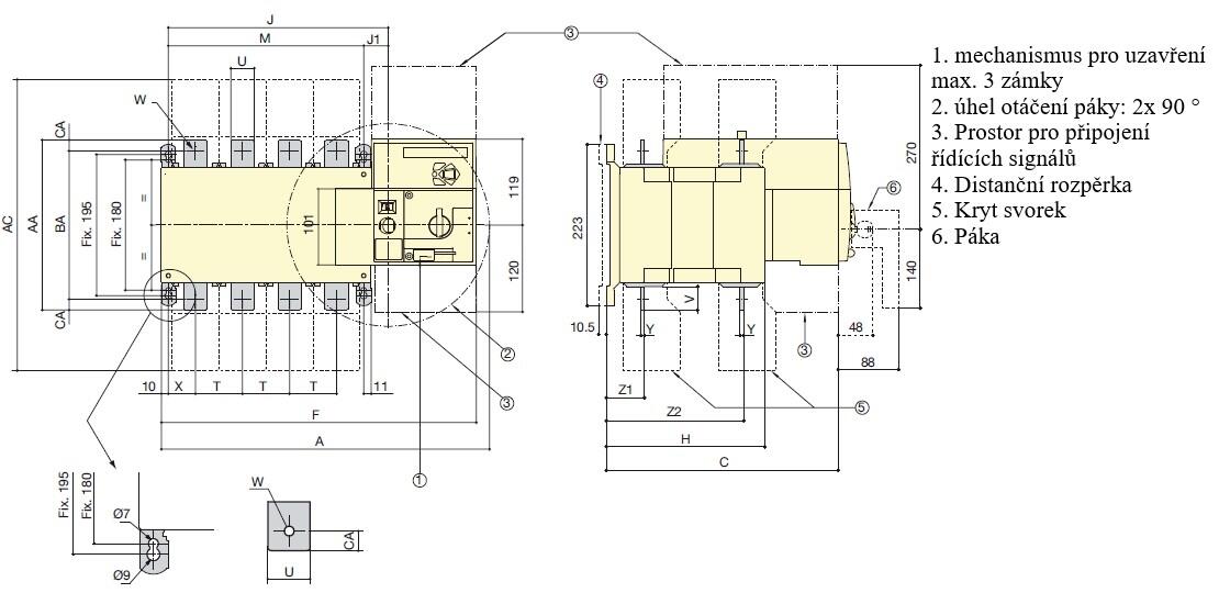 ATyS - rozmery (125 A až 630 A)