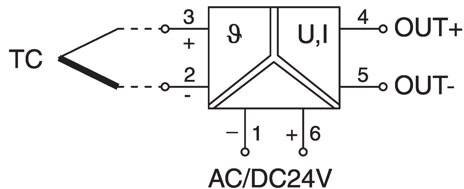 Connecting sketch for 3-channel Type J, Converter with several function Type J and K