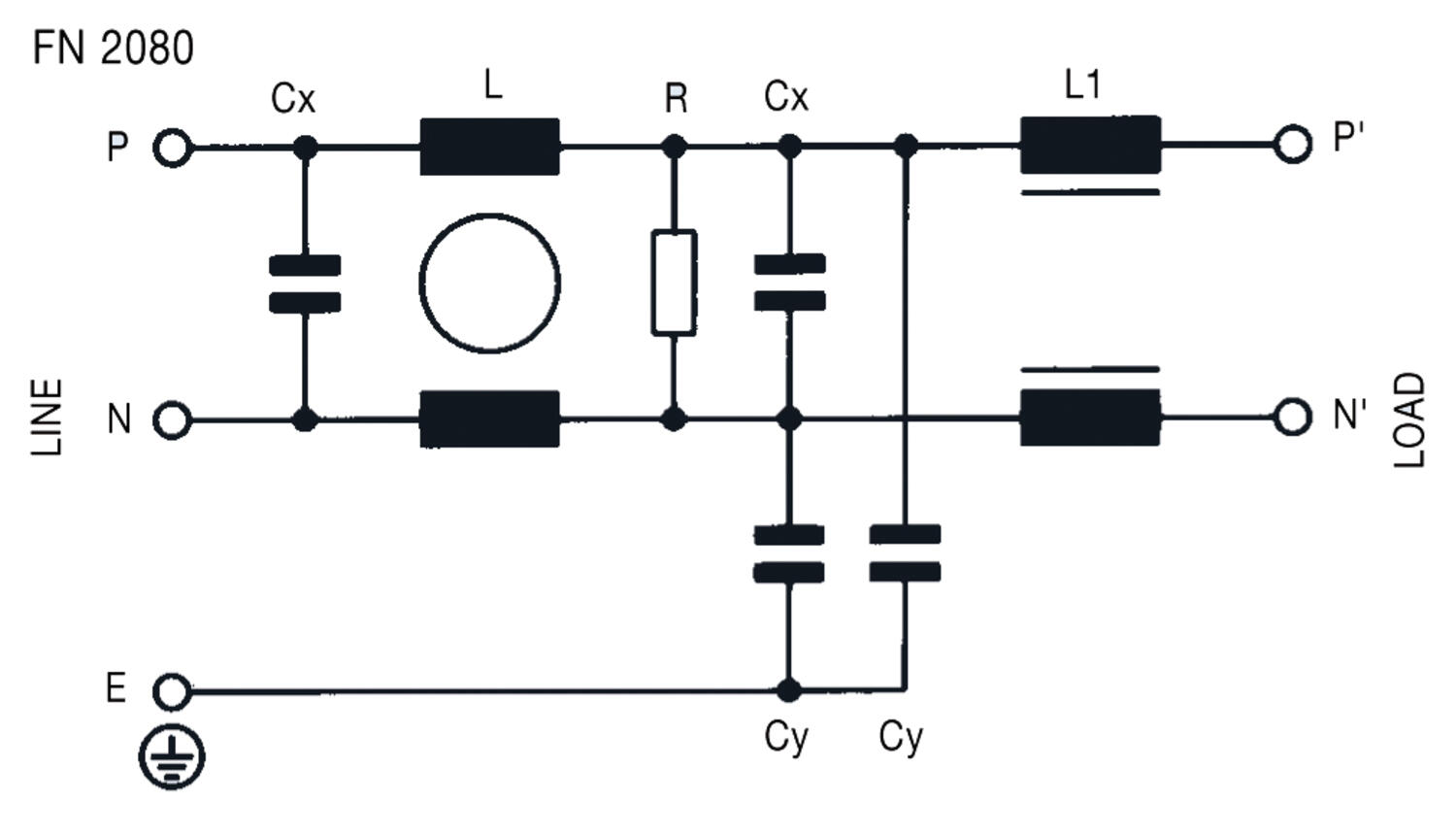 Connecting sketch Mainsfilter 1- phase, series FN2080 