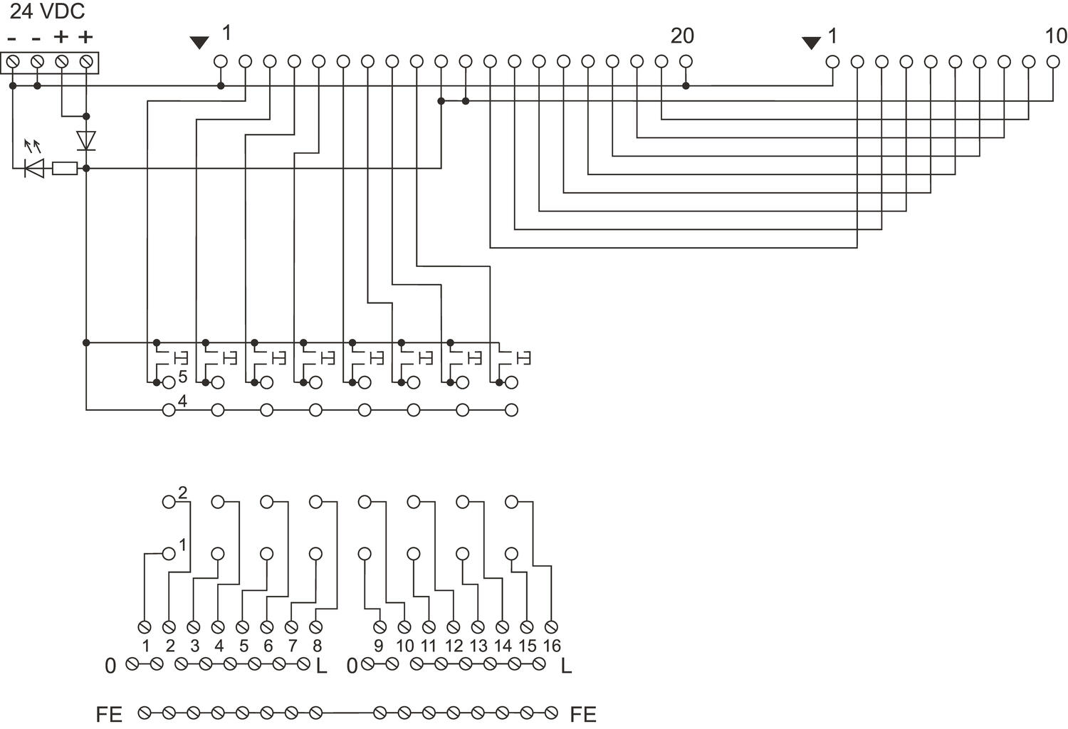 Connecting sketch Relayplank for inputs, Relayplanks for adaptersystem