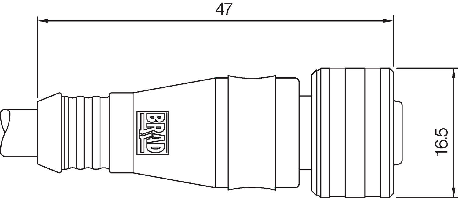 Dimension, fully groated cable, straight female