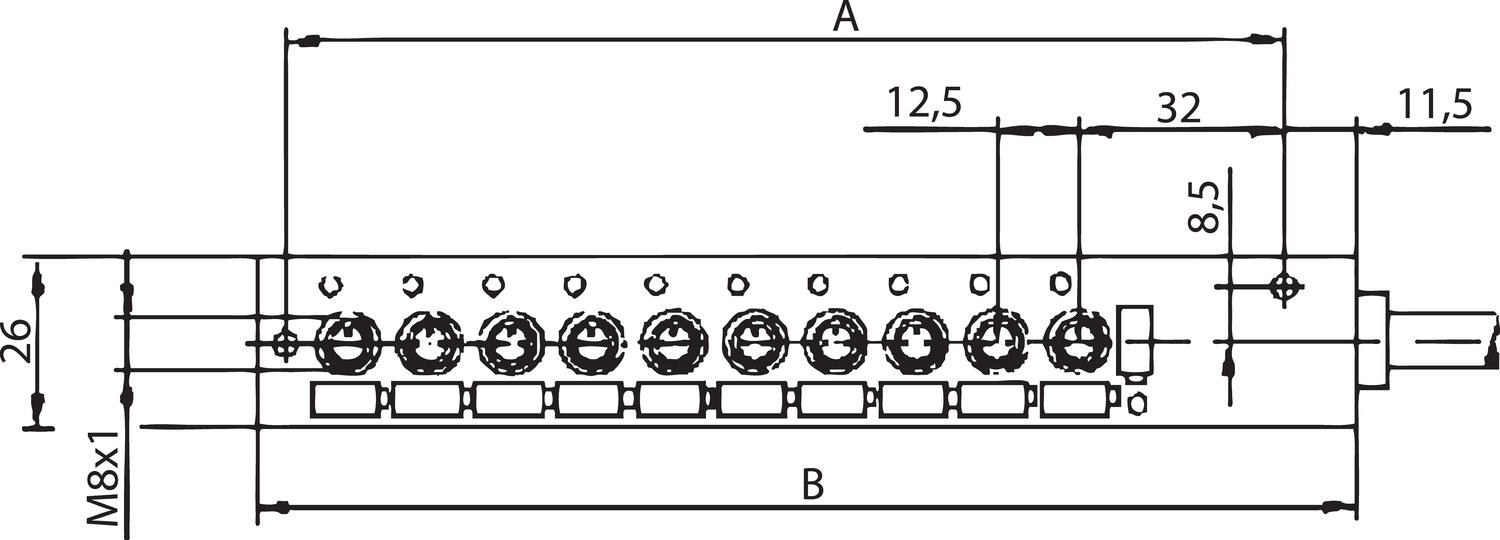Dimension 2, Side erected cable, Adapter central M8
