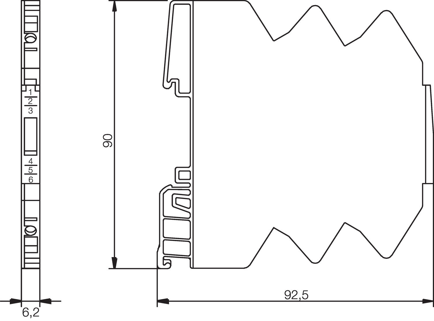 Dimension drawing on measuring test converter type J and K