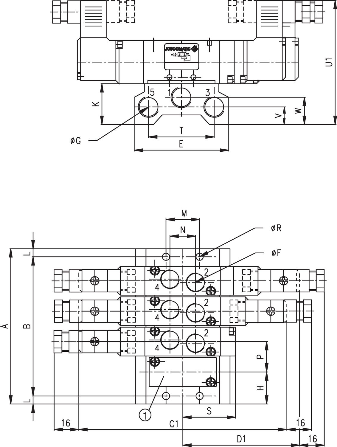 Dimension to Base plate for serie 519, 520, 521, 70 ((gemensamt matning och avluftning)