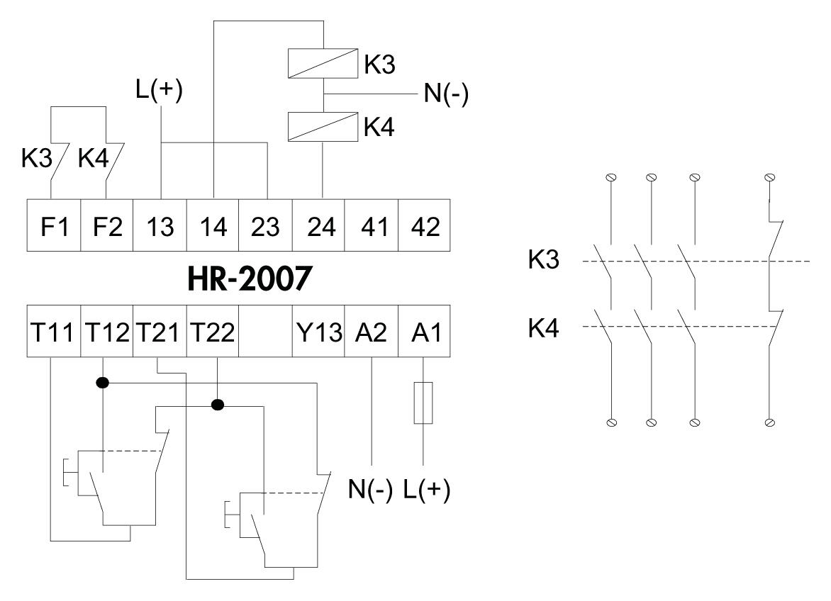 HR-2007 - Zapojení pri použití s rízením stykacu