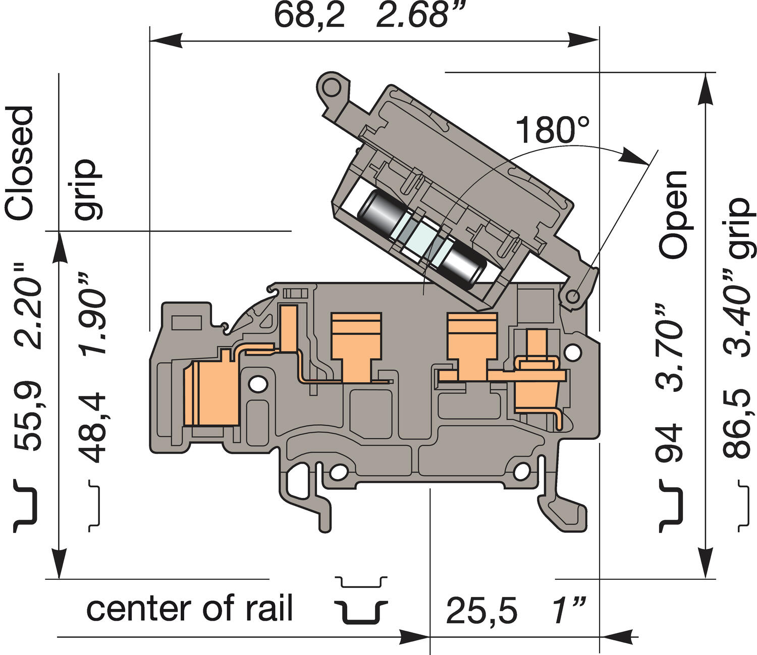 Illustration on ADO-Screw for fuse strip and heavy duty switch terminal block