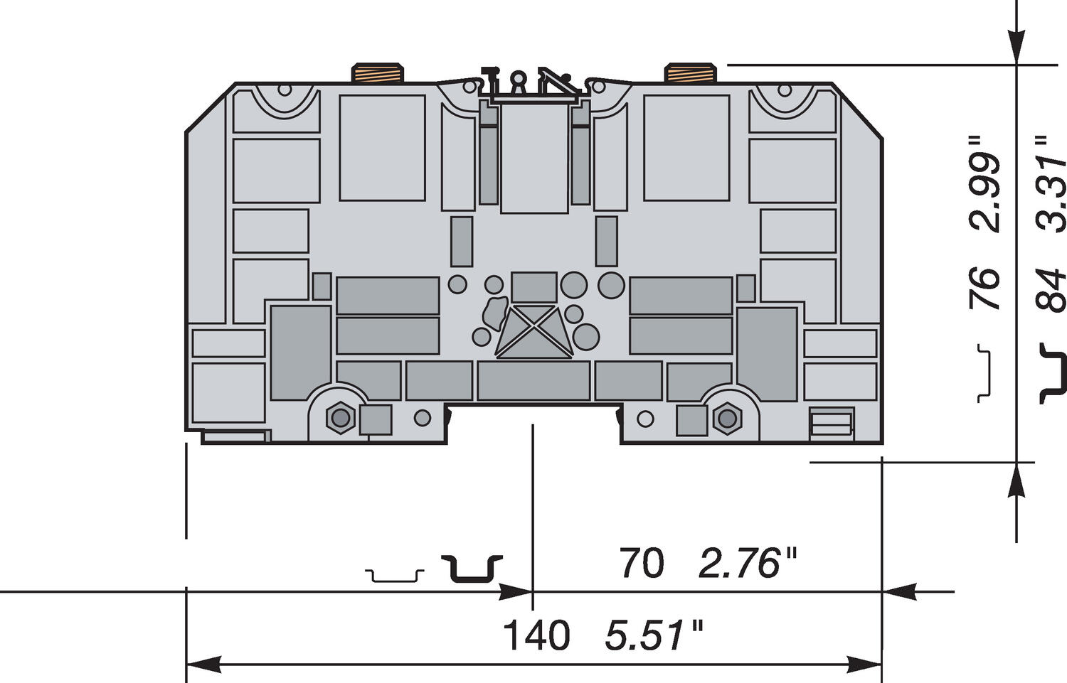 Illustration on power cable block for TS35-rail M10