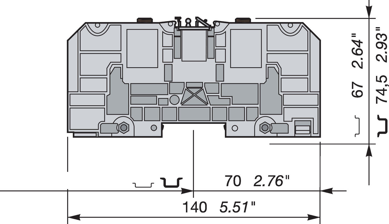 Illustration on power cable block for TS35-rail M8