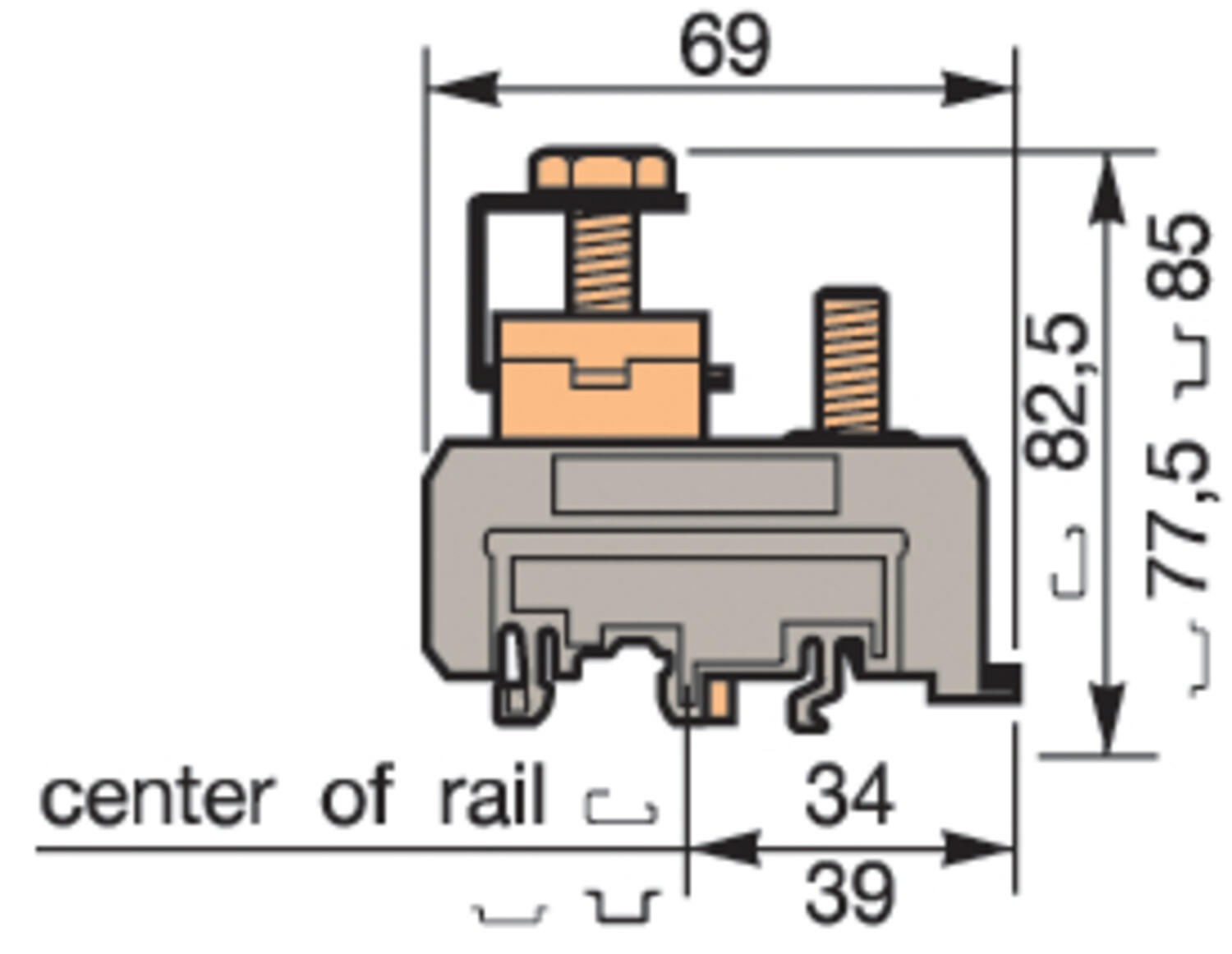 Illustration on power cable block with 1 screw terminal, type I