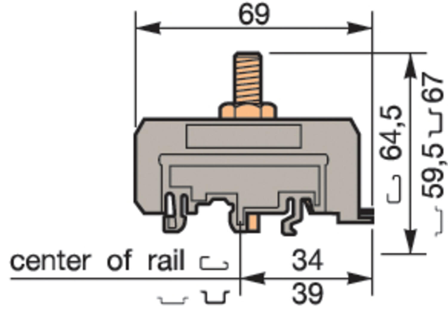 Illustration on power cable block with 1 stud, type I