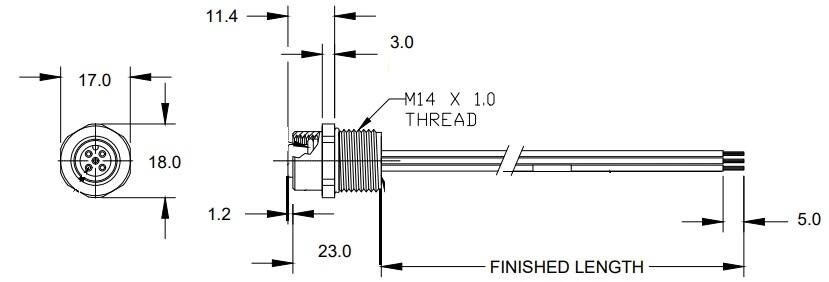 M12, panelcontact, female, dimension