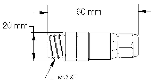 M12, without cable, straight male, dimension