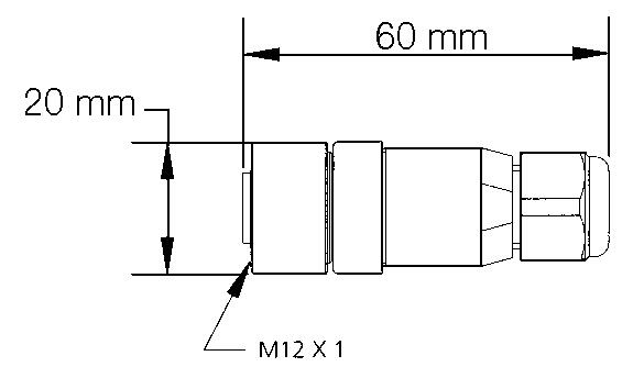 M12. without cable, striaght male, dimension