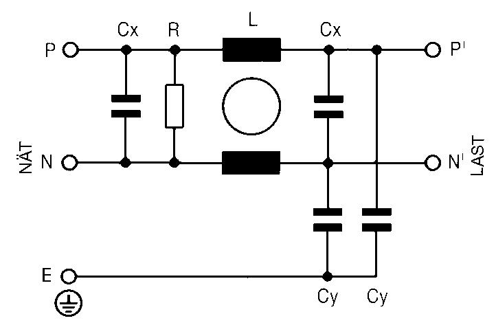 Mains filter Connecting drawing to FN2020
