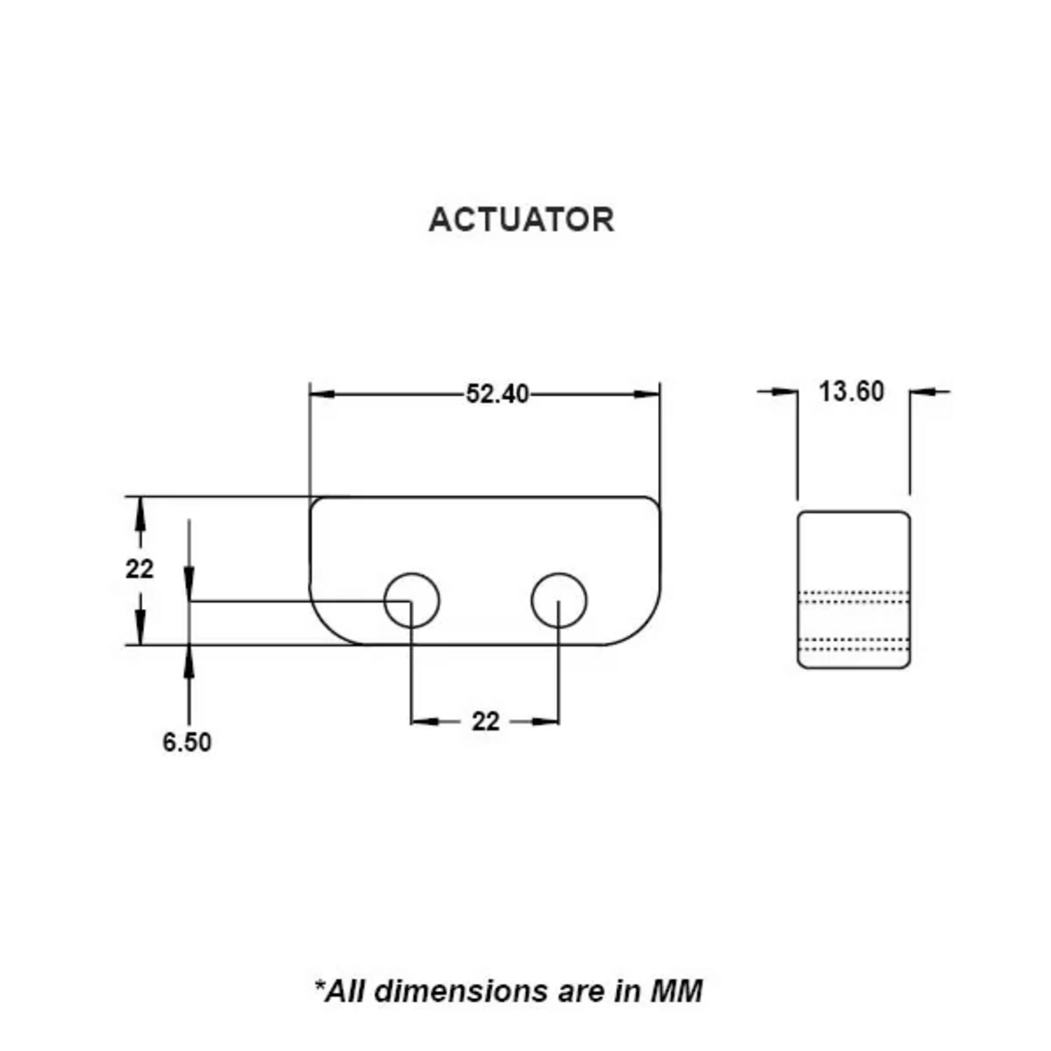 OHE1 / ODNK - Rozmery aktuátoru