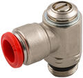 Orientable uni-directional flow regulator with screwdriver-regulation. Swiftfit threading