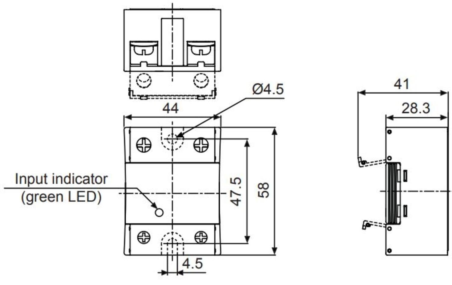 Rozmery polovodicových rélé SR1