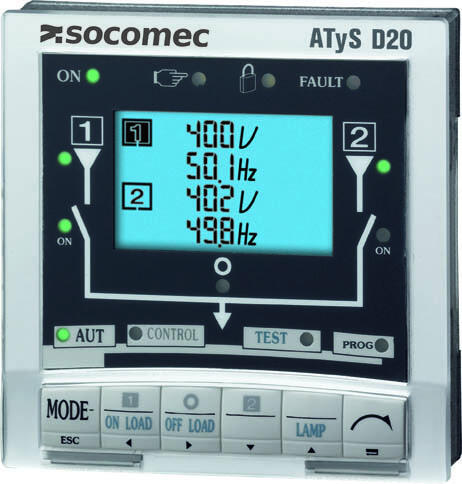 Socomec Dálkové ovládání ATyS D20 urcené pro ATyS p M/ATyS p. 
Slouží k zobrazování dostupnosti zdroje a polohy prepínace. Dále zobrazuje merení zdroje a umožnuje ovládání prepínace. 95992020