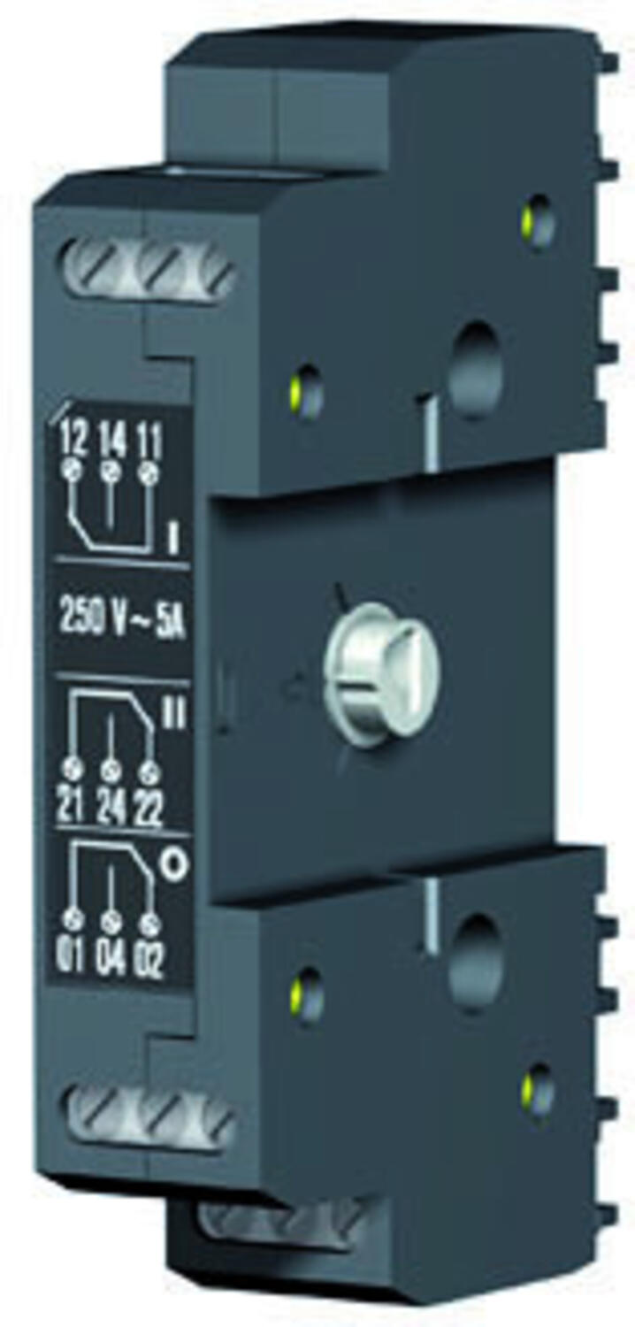 Socomec Pomocný kontakt ATyS M - 
každý prepínac muže být vybaven dvema bloky pomocných kontaktu. Blok obsahuje 
prepínací kontakt pro každou z poloh I, 0, II. Kontakt umožnuje spínat proud 5 A pri 
napetí 250 VAC. 13091001